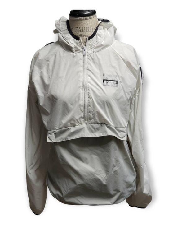 PINK Victoria's Secret Sweaters - Victoria Secret PINK White / Gray Hooded Windbreaker Jacket Kangaroo Pocket